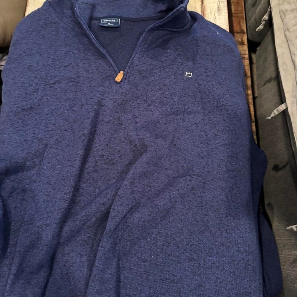 Crown & Ivy Mens 3X Navy Blue Heathered Quarter Zip Pullover Sweater Mock Neck